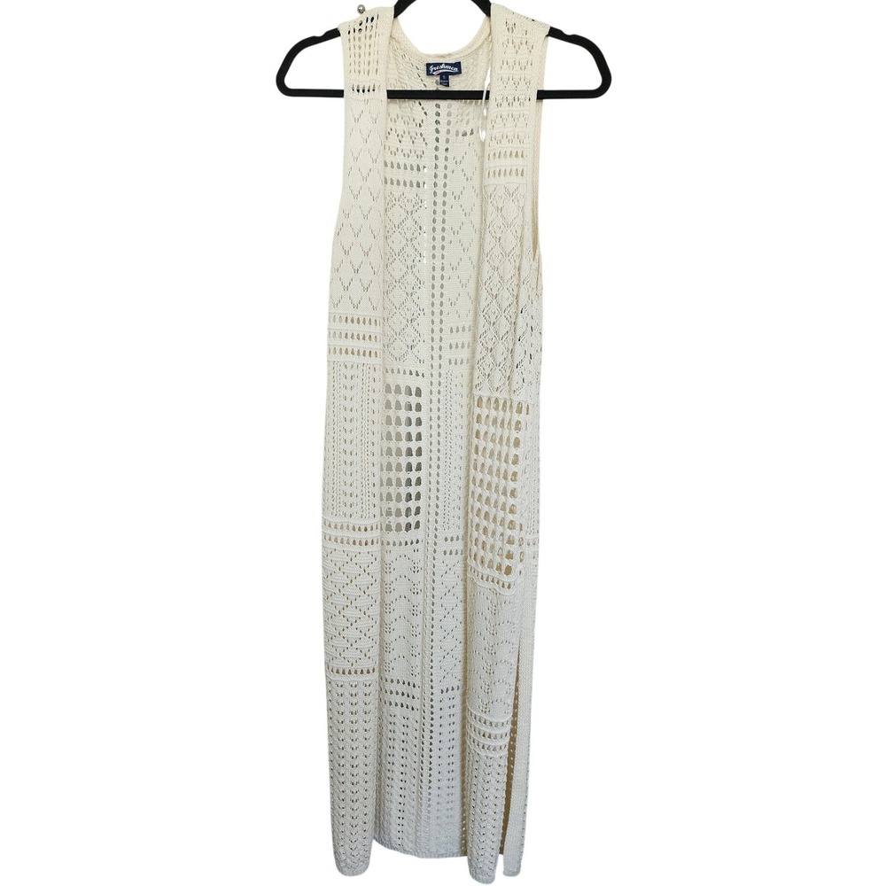 Freshman 1996 Ivory Crochet Maxi Cardigan Vest Sleeveless Duster Small NWT